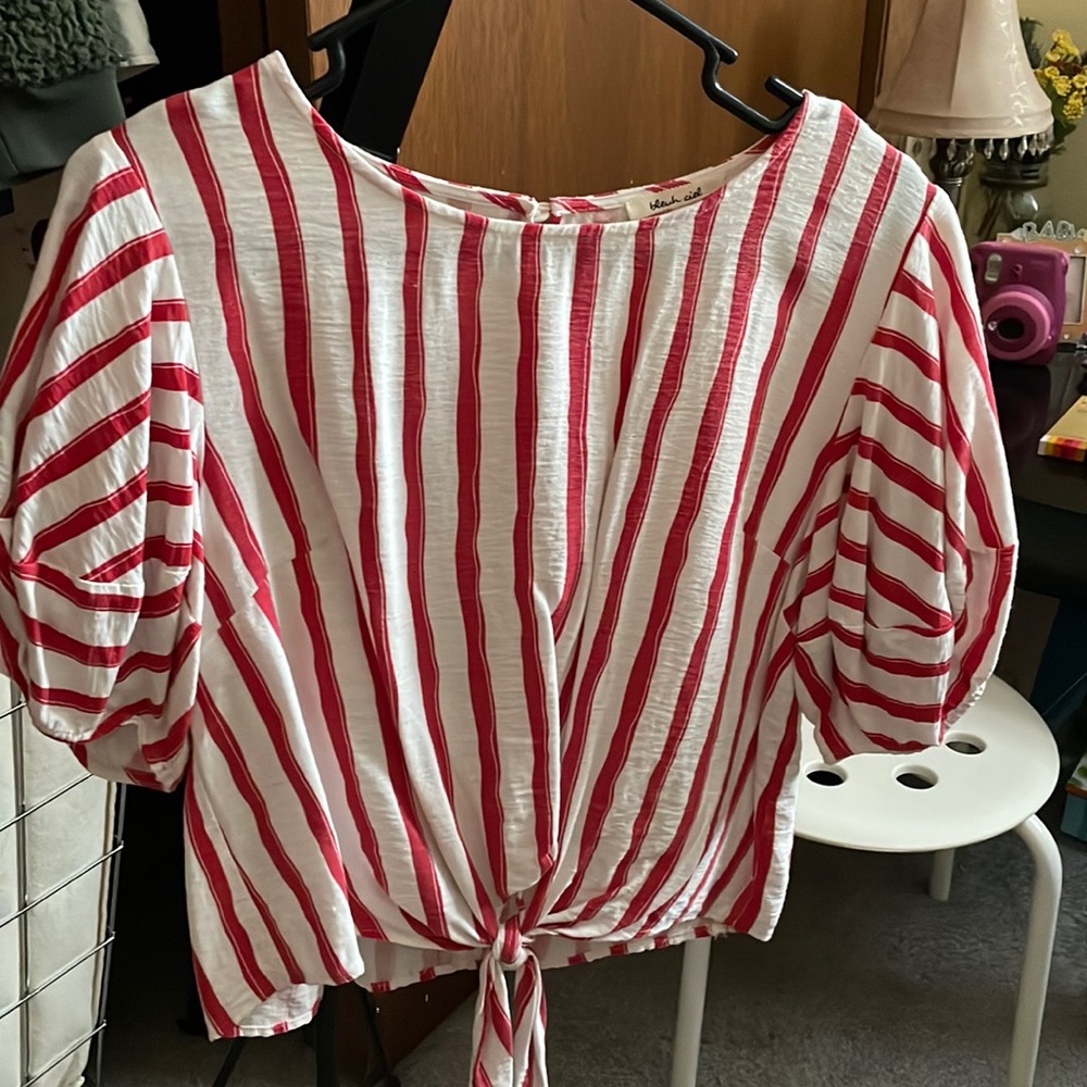 Bleuh Ciel Red and White Striped Blouse Shirt